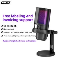 Microphone à condensateur USB pour PC, jeux, esports, réduction du bruit, chat, enregistrement mobile, diffusion en direct