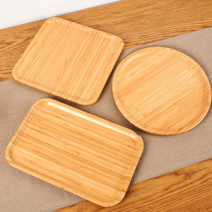 Plateaux de service en bambou rectangulaires et ronds pour tasses à thé, fruits, pain, style japonais, design simple, ensemble de plateaux en bois massif - Product Image 3