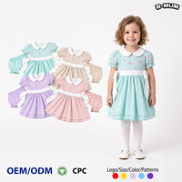 Ensemble Robe Florale et Culotte pour Filles, Tenue Boutique pour Tout-Petits avec Col Peter Pan, Manches Bouffantes et Nœud, Fournisseur OEM en Gros