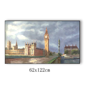 Pintura al óleo moderna pintada a mano lienzo Big Ben Tower Londres Tames río paisaje urbano paisaje pared arte paisaje sujeto hecho a mano - Product Image 4