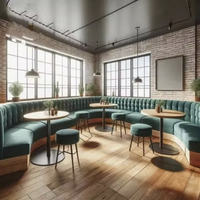 Ensemble de mobilier commercial moderne et durable pour l'hôtellerie : table de restaurant, chaises et banquettes en PU pour projets de café, bar et hôtel