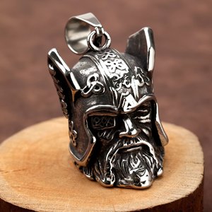 Pendentif Viking Odin en acier inoxydable, forme visage, bijou thématique, cadeau - Product Image 3