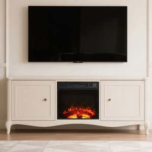 Moderner dekorativer elektrischer Kamin aus weißem Holz 36 "750W/1500W Wifi Control 12 Flammen farben für 85" TV Französisch Betrieb - Product Image 2