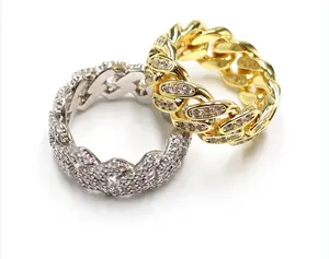 Оптовая продажа, модное Латунное циркониевое заполненное кольцо, дешевое кольцо в стиле хип-хоп, ювелирные изделия, циркониевое бриллиантовое кольцо для мужчин и женщин