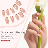 Lot de 32 faux ongles ronds moyens à presser, couleur or métallisé, style French Manucure, pour usage décoratif, vente en gros