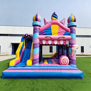 <span class=keywords><strong>Château</strong></span> gonflable combiné avec toboggan Unicorn Candyland, couleur macaron, crème glacée, PVC, pour enfants, location pour fêtes en plein air - Product Image 1