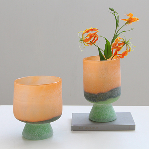 <span class=keywords><strong>Vaso</strong></span> Hurricane in Vetro Soffiato a Mano Personalizzato <span class=keywords><strong>con</strong></span> Base a Piedistallo, Design a Blocchi di Colore <span class=keywords><strong>con</strong></span> Texture Sabbia, Portacandele Art Déco per Matrimoni - Product Image 3