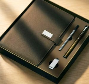 Logo Luxury Refillable Stationery Pen Notebook Gift Set Business Blue Vegan Leather Magnetic <b>Note</b> <b>Book</b> A5 Journal Box Set - Product Image 4