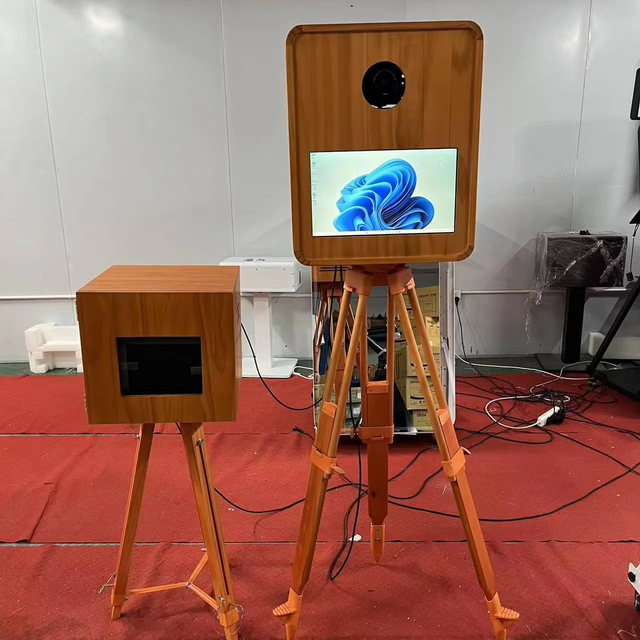 Portable Vintage Retro Wooden 15.6inch Instant Print Photo Booth Touchscreen Control iPad DSLR Double-Sided Shell Compatible SLR