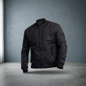 Blouson Bomber Noir Homme Couleur Unie Fermeture Éclair Col Montant Matière Polyester Décontracté Respirant pour l'Automne - Product Image 4