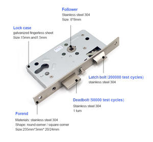 מפעל עמיד נגד גניבה מכורה מנעול A72HE1-A2 בריחה פונקציה עם מפתח לפתוח דלתות עץ ופלדה עבור בתי מלון - Product Image 2