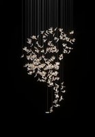 Lustre d'inspiration art déco Suspension en verre Lumières dorées avec feuilles d'érable Luminaire sophistiqué pour hôtels