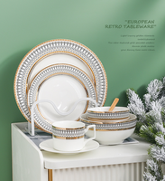 Ensemble de vaisselle en porcelaine de 4 pièces, écologique, durable, luxueux, artisanat doré, style moderne, adapté aux mariages, assiettes à steak