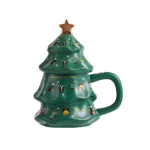 Tazas de Cerámica con Diseño Único en Forma de Árbol de Navidad con Tapa, Tazas de Gran Capacidad, Tazas para Café - Product Image 2
