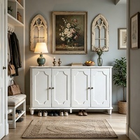 Buffet d'entrée vintage de style farmhouse de 63 pouces avec 4 portes, quincaillerie anti-basculement et rangement spacieux pour entrée et salon