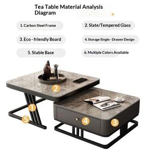 <span class=keywords><strong>Tavolino</strong></span> da Caffè Italiano di Lusso in Pietra Sinterizzata con Struttura in Ferro e Vetro, Design a Doppio Strato con Cassetti Portaoggetti, Stabile - Product Image 4