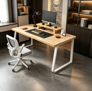Escritorio de Computadora Moderno de Acero y Madera, Sin Cables Enredados, con Dos Orificios para Cables, Panel de Privacidad de 30 cm, Antivibración, 160x70 cm, Soporte para Monitor, Oficina - Product Image 2