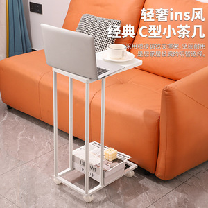 Creative American Style Coffee <b>Table</b> Metal Frame Square Side <b>Table</b> With <b>Wheels</b> Movable Storage Cart White And Black - Product Image 3