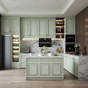 Home Wooden Designed Warm-Feeling Hood Covered Kitchen Cabinets Direct From Verified Custom Manufacturer