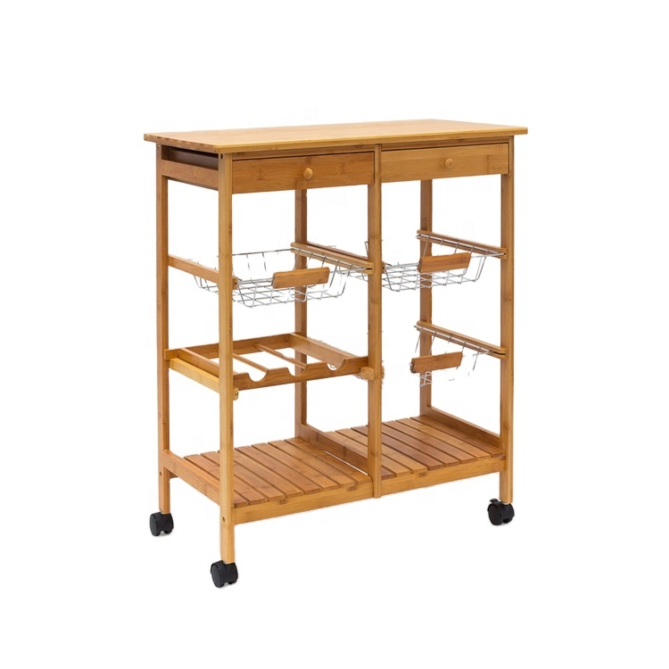 Бамбуковая деревянная Бытовая тележка для горячей и холодной кухни с ящиком для полки