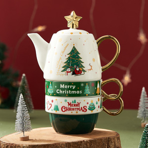Christmas Ceramic <b>Teapot</b> and Cup Three-piece <b>Set</b> Nordic Style Eco-Friendly Reusable Home Decor Tableware Factory Direct - Product Image 4