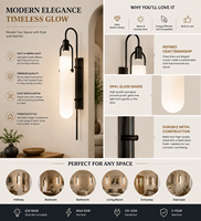 Lampu Dinding Lengkung Hitam Matte dengan Kap Lampu Kaca Buram Gaya Industrial Chic untuk Kamar Tidur, Lampu Samping Tempat Tidur, Dekorasi Koridor Hotel