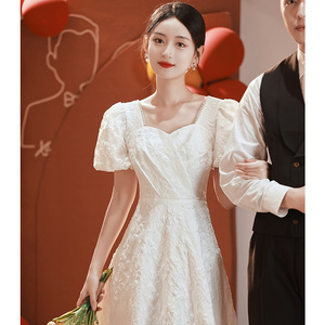 White Square Neck A-Line Cocktail Dress Natural Waist Milky White For Engagement Parties Reunion Simple Elegant Style X055 - Product Image 1