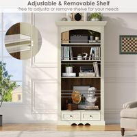 Bibliothèque haute arquée avec rangement, étagère à livres arquée à 5 niveaux de style farmhouse avec tiroirs, bibliothèque autoportante avec étagère réglable