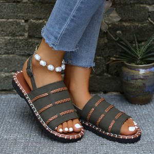 Sandales d'été vintage tissées pour femmes, trois couleurs au choix, boucle arrière réglable, plateforme confortable, chaussures de marche en plein air - Product Image 1