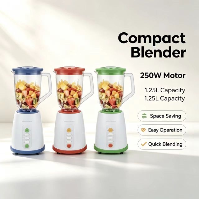 Portable 1.25L 250W Plastic Blender for Kitchen Smoothies and Juices
