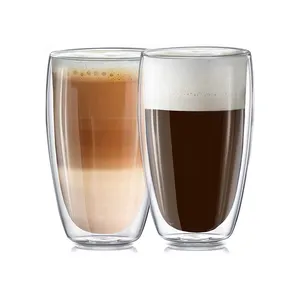 Bestseller Trink geschirr 350ml klare doppelwandige Glas kaffeetasse mit hohem Boro silikat gehalt