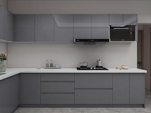 Armoire de cuisine en contreplaqué laqué gris brillant avec dosseret et grand rangement - Product Image 5