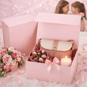 Boîte cadeau <span class=keywords><strong>rose</strong></span>, avec ruban pour cadeaux, fermeture magnétique, emballage cadeau pour anniversaire, Saint-Valentin, fête des mères, anniversaire de mariage - Product Image 1