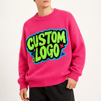 Pull à col rond surdimensionné personnalisé OEM pour hommes, rose vif, style streetwear Y2K, pull en tricot graphique, fabricant de logos personnalisés