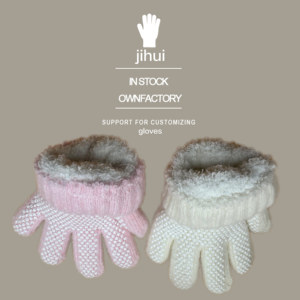 Màu rắn trẻ em 5 ngón tay Găng tay hai lớp nhiệt Acrylic dệt kim chống trượt - Product Image 6