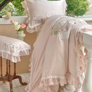 Copripiumino rosa ricamo rosa personalizzabile king size 100% cotone lenzuola per <span class=keywords><strong>adulti</strong></span> set biancheria da <span class=keywords><strong>letto</strong></span> fornitore - Product Image 5