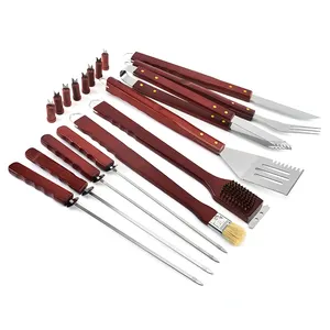 18 pcs Wooden Handle BBQ Grill Set Barbecue Accesseries With Aluminum Case bbq set