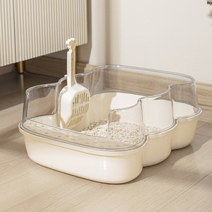 Transparent Semi-Enclosed Cat Litter <b>Box</b> With Scoop <b>Large</b> Size Splash Proof For Cats - Product Image 4