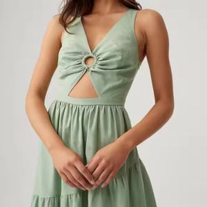 Vestido de Verano Personalizado para Mujer, Sexy, con Escote en V Profundo, Sin Mangas, de Lino y Algodón, para la Playa - Product Image 4