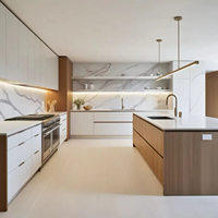Armoires de cuisine de luxe avec portes et tiroirs à fermeture douce, ensembles complets, armoires de cuisine modernes en teck pour villas