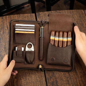 صندوق مجوهرات جديد متعدد الوظائف بنمط مربعات من الجلد الطبيعي للرجال، غطاء واقي للمعصم بتصميم عتيق، علبة مريحة من 5 قطع - Product Image 1