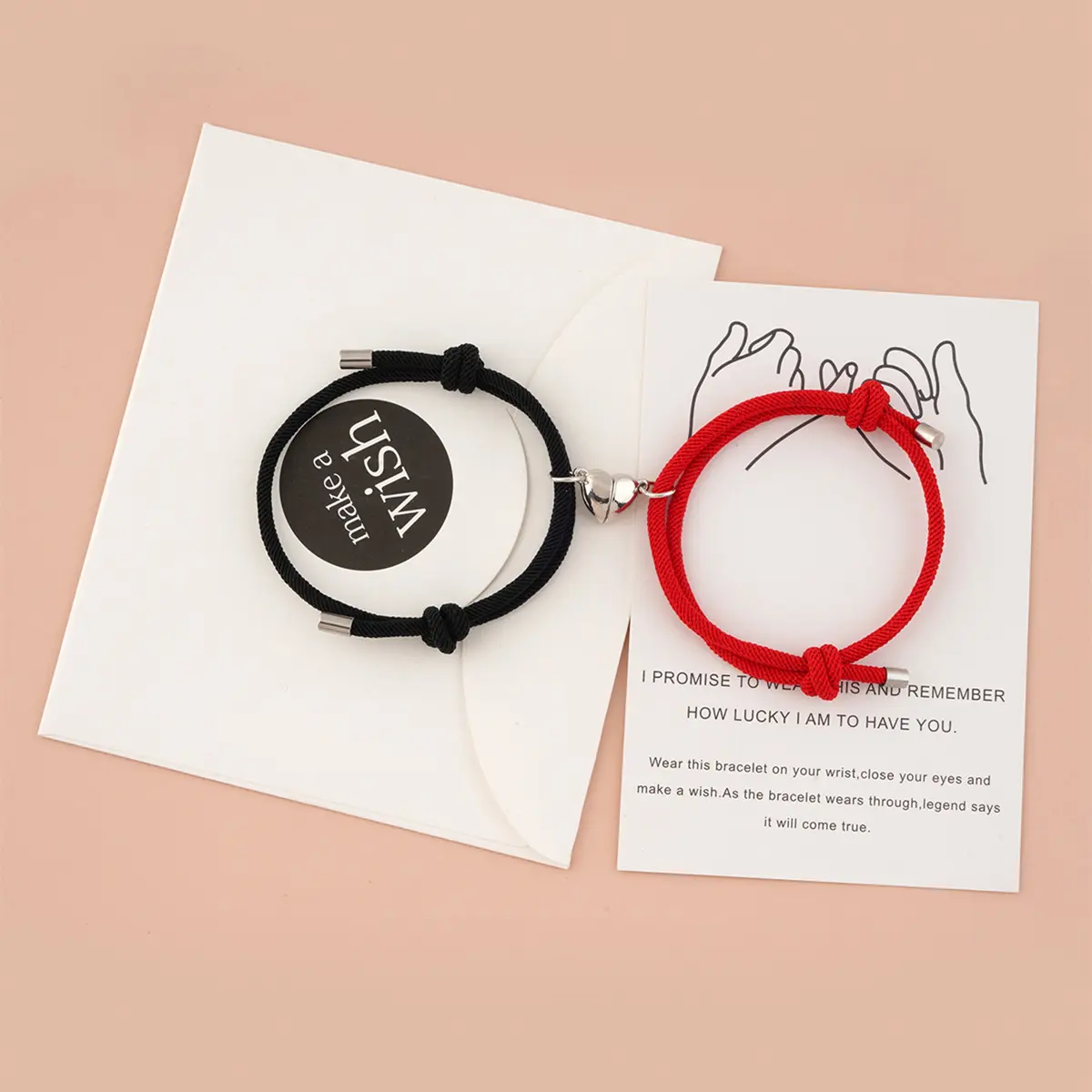 2pc/Pair Lovers Gift Red White Black Adjustable Milan Cord Charm Magnetic Heart Couples Bracelet Jewelry