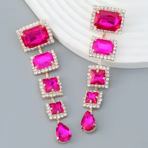 Kaimei 100 Designs New Crystal Exaggerated Earrings Alloy Diamond Square Glass Diamond Wedding Gemstone Women Earrings Wholesale