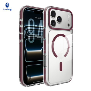 <span class=keywords><strong>Coque</strong></span> de protection antichoc transparente magnétique en métal cerise foncé de haute qualité avec cadre d'objectif pour iPhone 18 17 Pro Max - Product Image 1