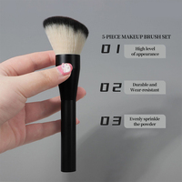 Ensemble de 5 pinceaux de maquillage de voyage à manche plat en bois, noir, correcteur essentiel, logo personnalisé, vegan, haute qualité, prêt à l'emploi, 2025