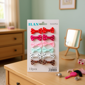 Fiocchi per capelli in tessuto ILAN, 12 pezzi, colori misti, accessori per bambine. - Product Image 3