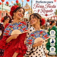 Éventail espagnol en bois pliable de 23 cm, motif carreaux bleus et roses, pour Flamenco, Abanicos De Madera, Fête de Séville, cadeau