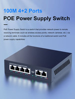 Switch PoE de 6 Puertos 10/100M, Switch de Red Metálico con Soporte VLAN, 2 Puertos Uplink IEEE802.3af/at, Alimentación por Ethernet para Cámaras IP