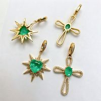 Collier Pendentif Croix Étoile à Huit Branches Vert Tendance pour Femme, Chaîne de Clavicule de Luxe Incrustée de Strass, Bijou Personnalisé