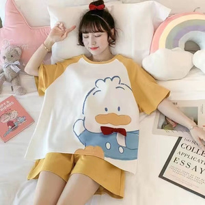 Nuevo y bonito pijama de manga corta de estilo coreano para mujer, cuello, cierre de cintura elástica, tela tejida, ropa informal para el hogar, Min. Pedí 3 uds. - Product Image 6